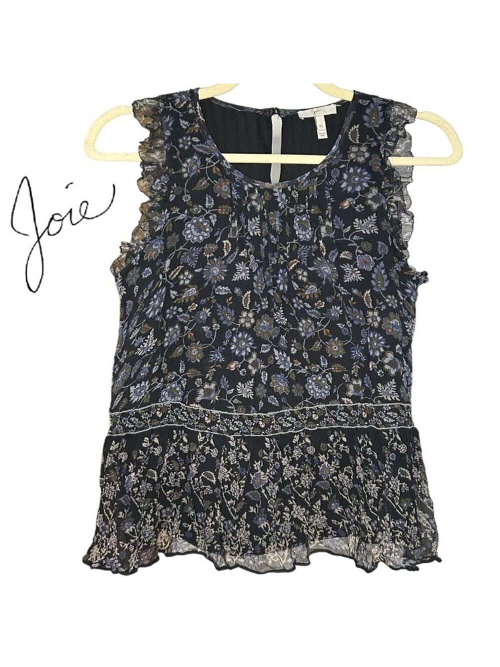 Joie Celadine pure silk blouse with pleating and peplum, in rich floral print